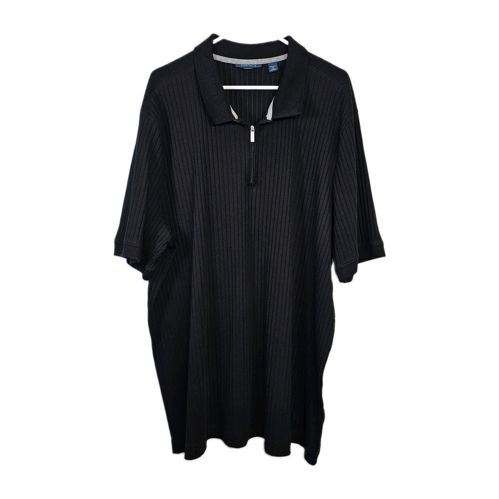 Perry Ellis Men's Vertical Ribbed Quarter Zip Polo Shirt Size 3X Black Stretch